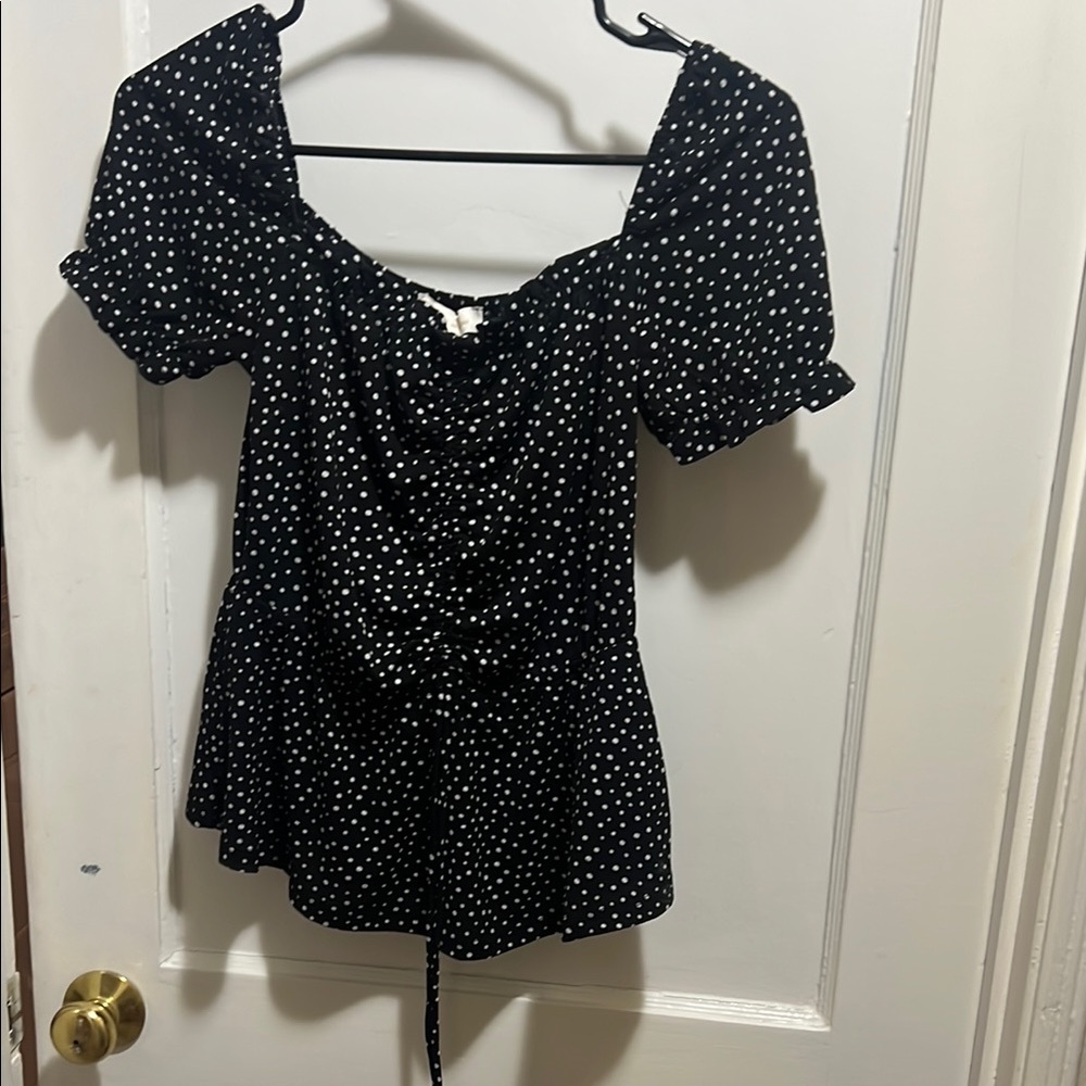 Black Polka Dot Women's Top